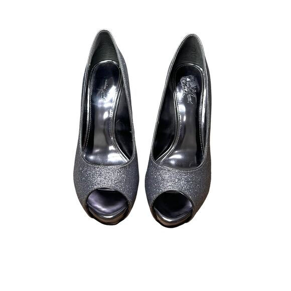 Jacqueline Ferrar Pewter Glitter Platforms with Pewter Stiletto Heels Size 9 1/2 - Picture 2 of 8